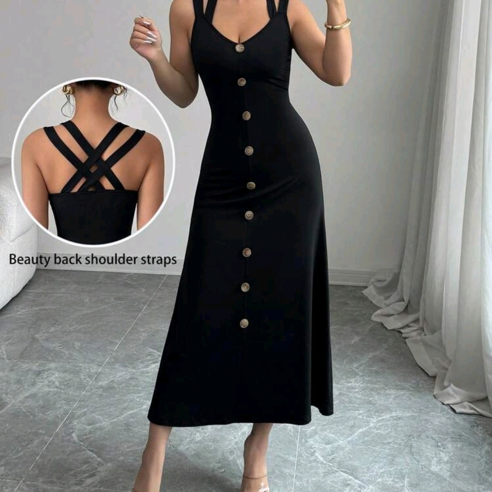 Elegant Black Button-Down Maxi Dress